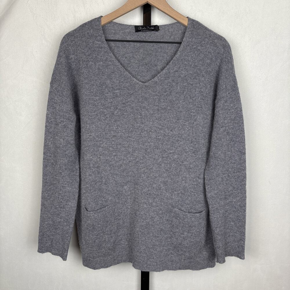 Claudia Nichole Cashmere Sweater Women's Medium Blue V-Neck Pockets Lagenlook